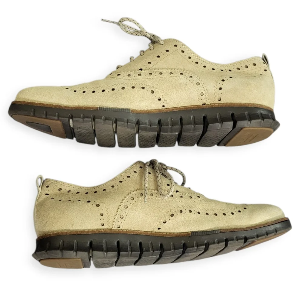 COLE HAAN ZEROGRAND Wingtip Oxford Suede Beige Tan 10.5